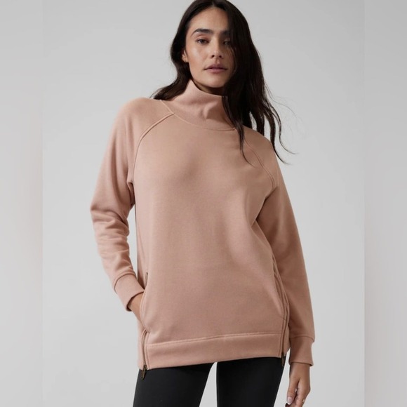Athleta Cozy Karma Side Zip Funnel Neck Sweater in Mocha Latte Size XXS - Picture 1 of 10
